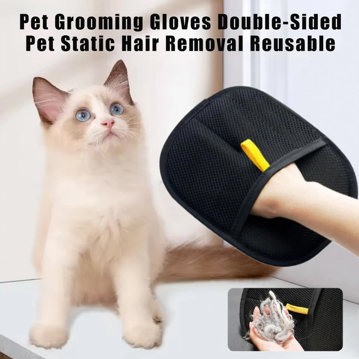 Electrostatic Pet Hair Removal Gloves Brush , Double-Sided Pet Grooming Glove