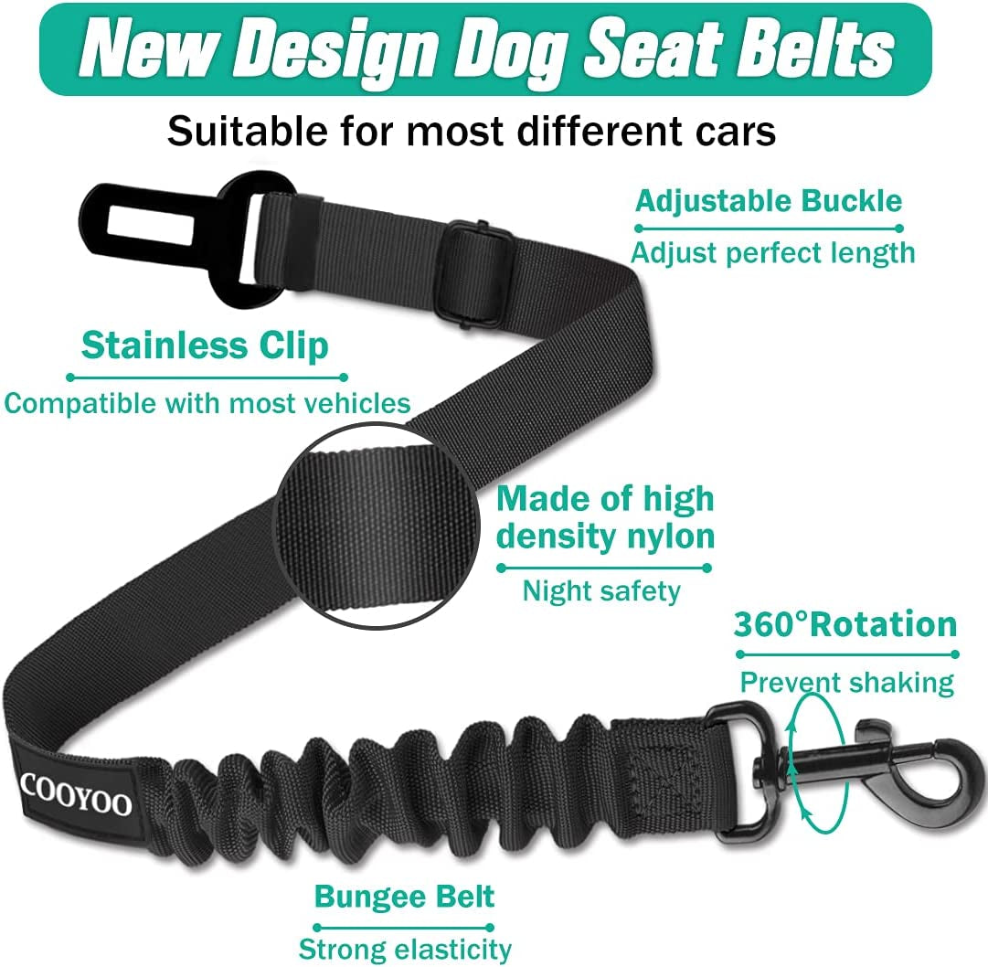 Dog Seat Belt Set, 3 Piece – Retractable Dog Car Harness, Adjustable Nylon Pet Safety Seat Belts, Heavy Duty & Elastic for Vehicle.
