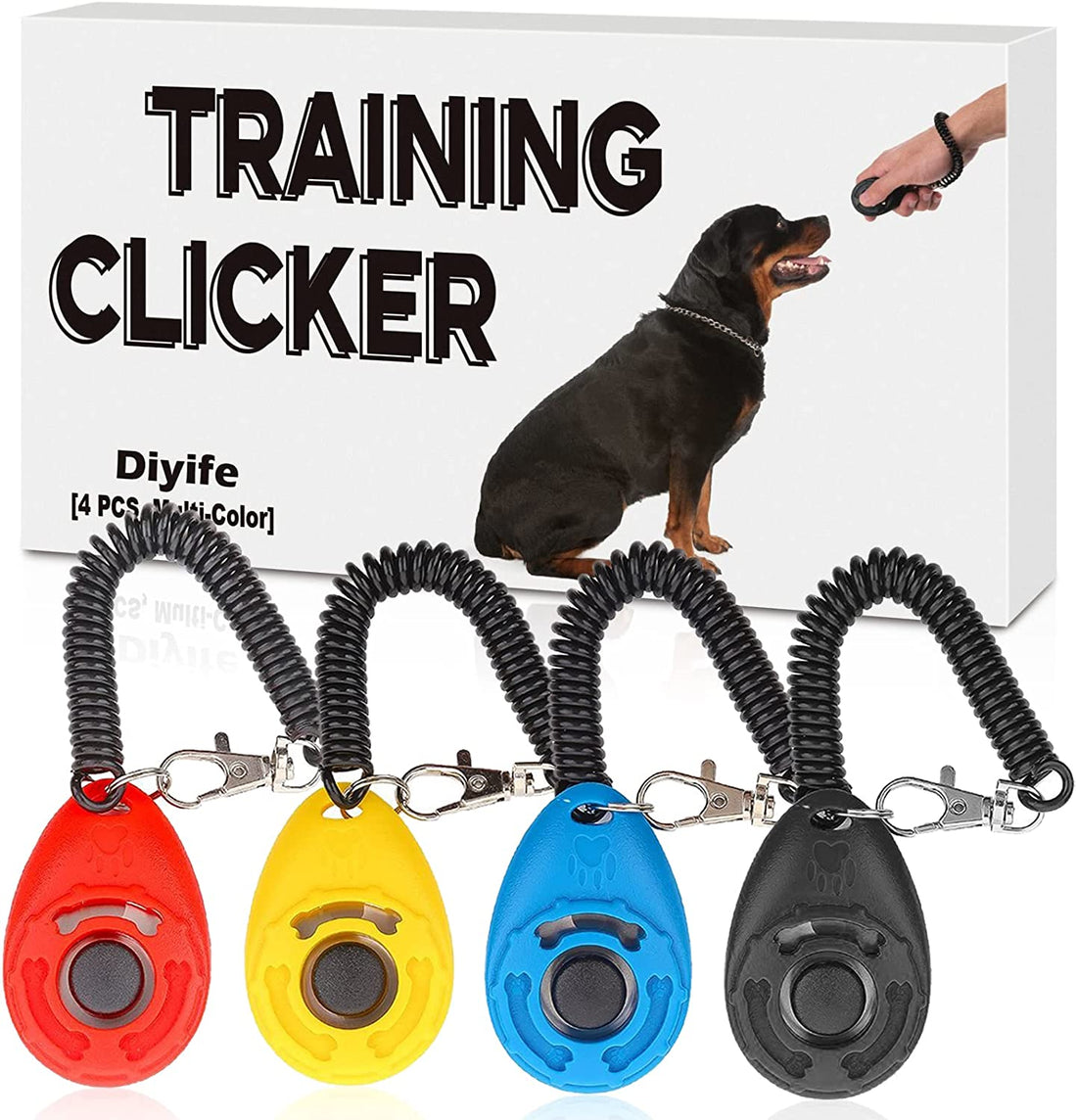 Dog Clicker, [4 PCS, Multi-Color] Dog Training Clicker with Wrist Strap for Dog Cat Horse Clickers for Dog Training Lightweight Durable Puppy Clicker Training Kit, for Pet Lovers