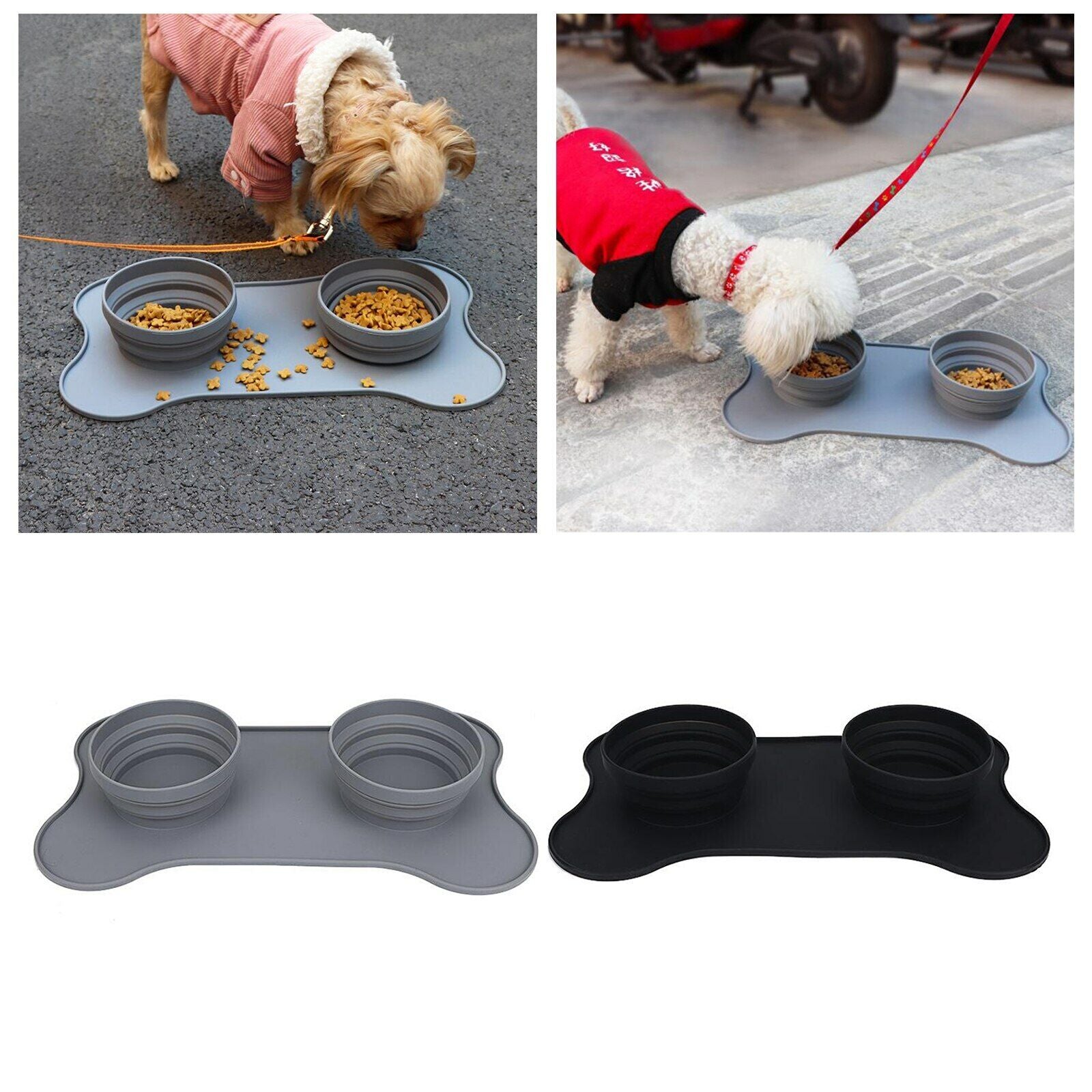Collapsible Pet Bowls – Silicone Dog Feeder, Slow Food Eating with Feeding Mat & Placemat