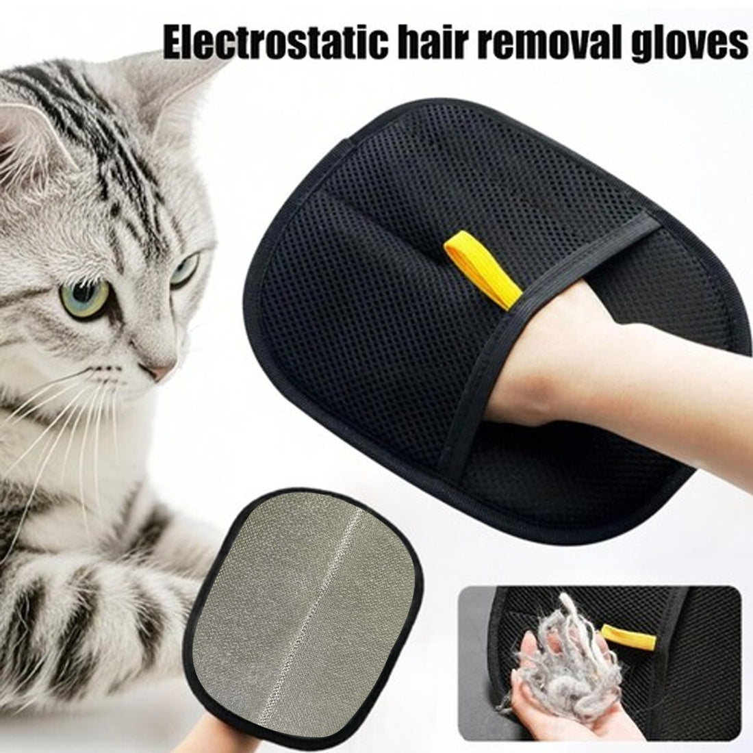 Electrostatic Pet Hair Removal Gloves Brush , Double-Sided Pet Grooming Glove