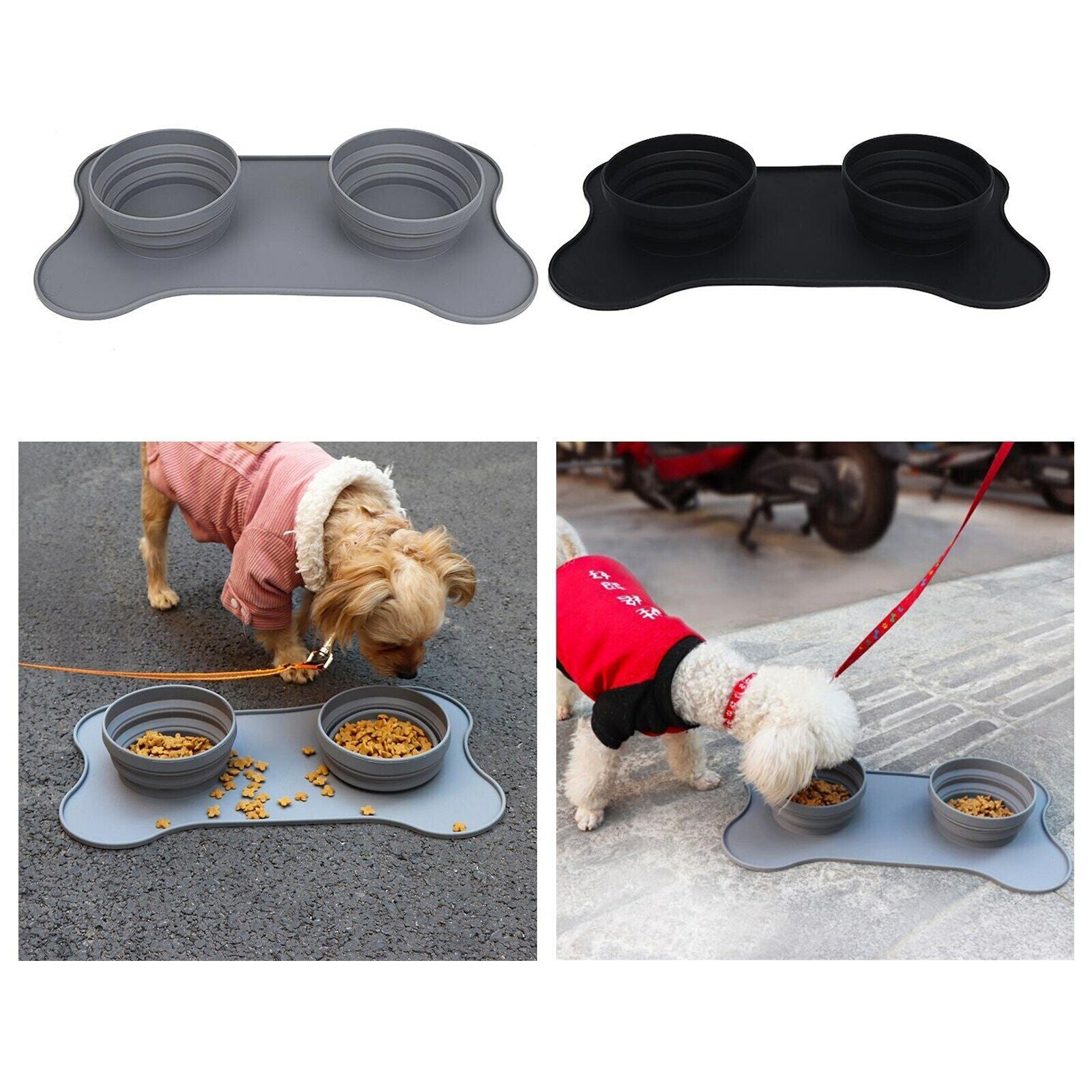 Collapsible Pet Bowls – Silicone Dog Feeder, Slow Food Eating with Feeding Mat & Placemat